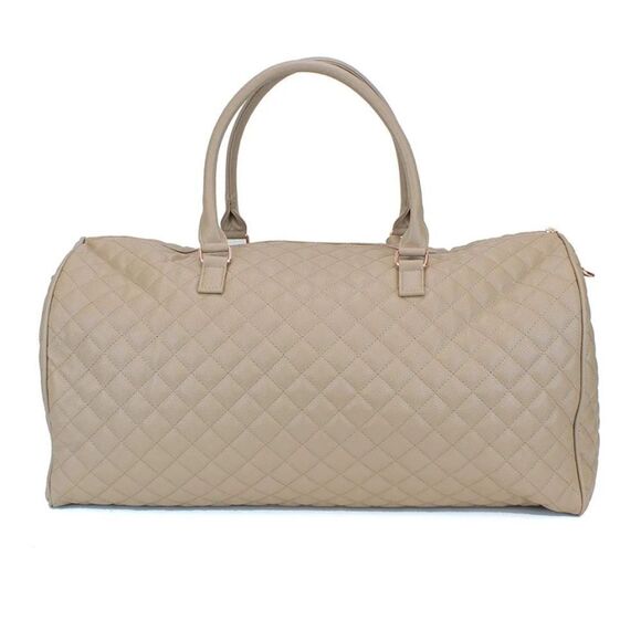 Ms. Lovely Quilted Vegan Leather Large Weekender Travel Duffle Bag Tan NWT - Picture 3 of 5